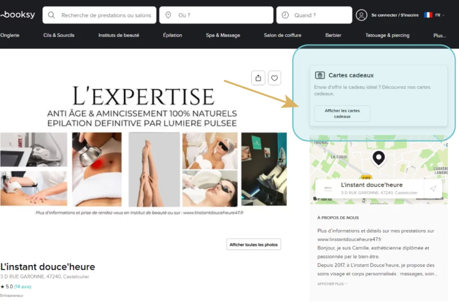 capture écran ordinateur page bon cadeau